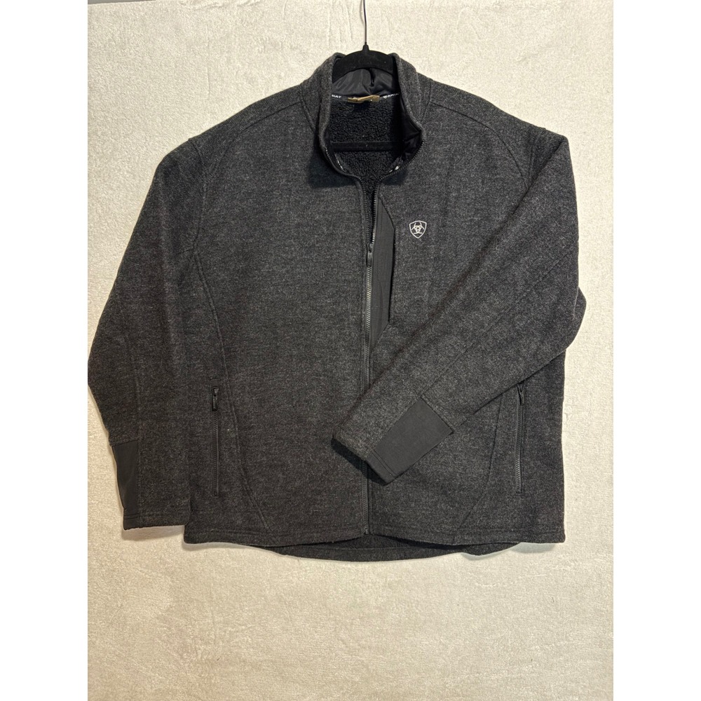 Ariat Mens XXL Bowdrie Charcoal Gray Sherpa Lined Full Zip Fleece Jacket